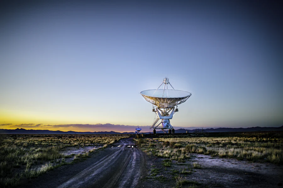 Radar dish on open ground